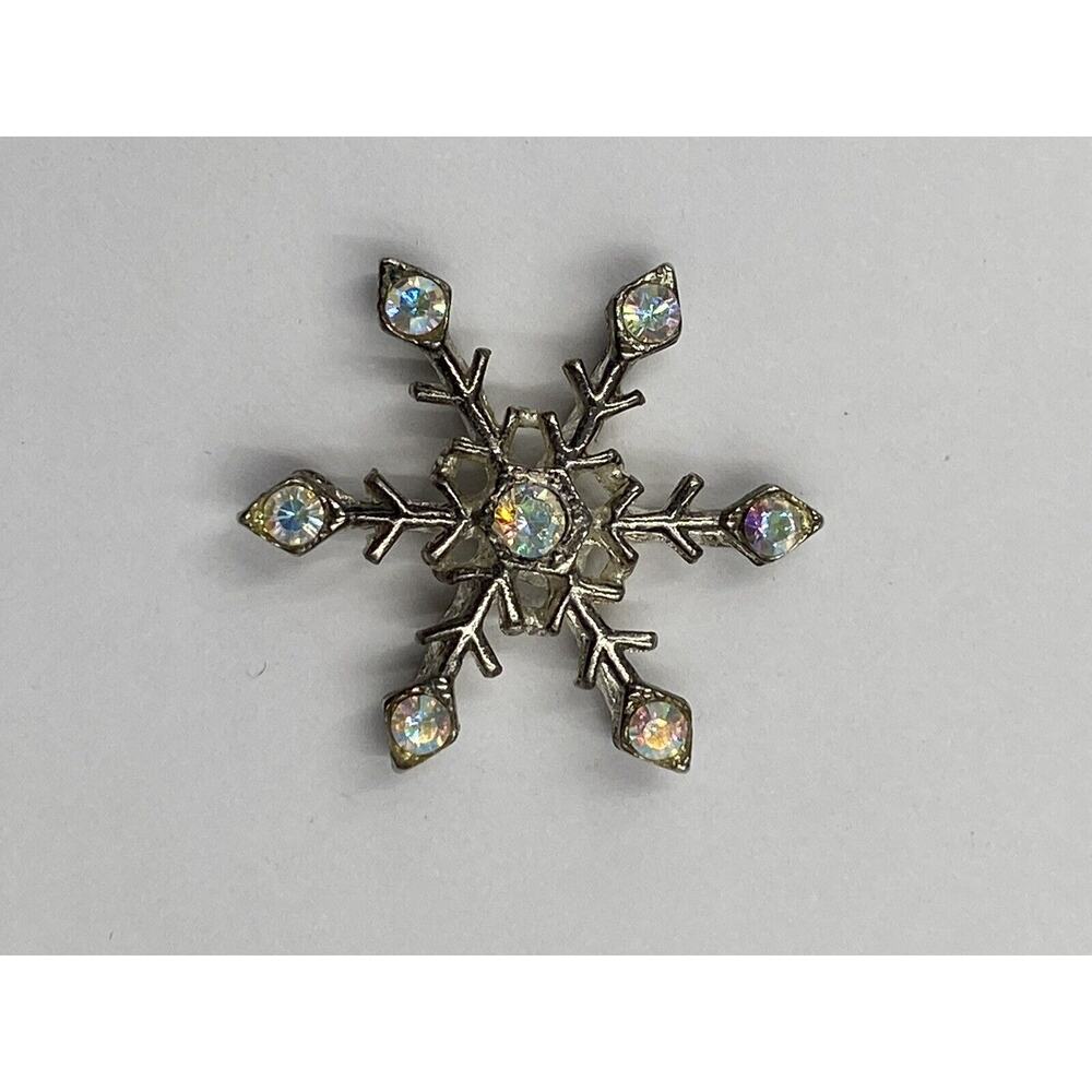 Silver Colored Snowflake With Rhinestones Lapel Pin Brooch